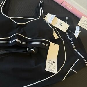 ALO Yoga Black Sports Bra with White Accents